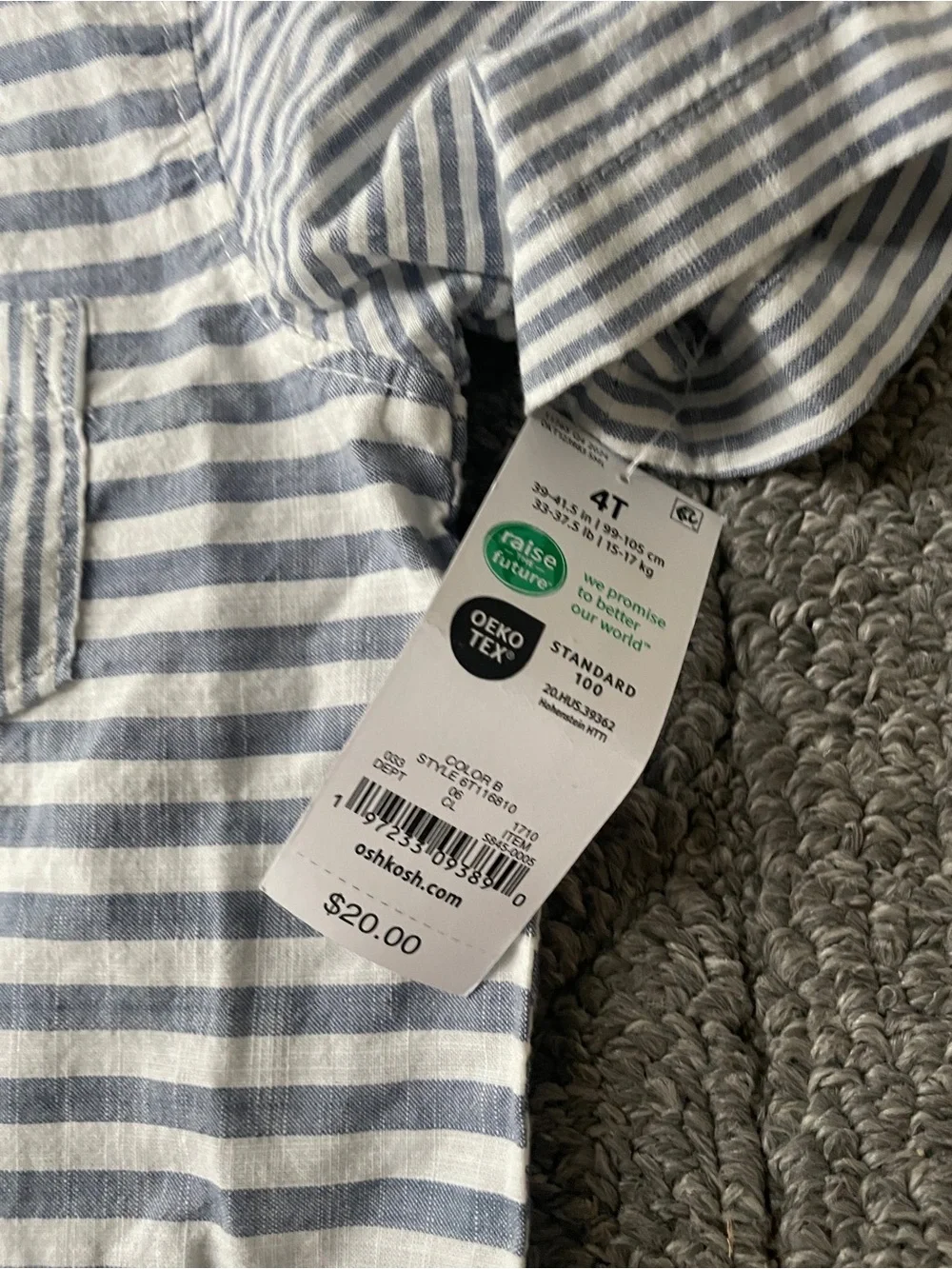 Boys Striped Button-Up Shirt & Shorts - Light Blue & White